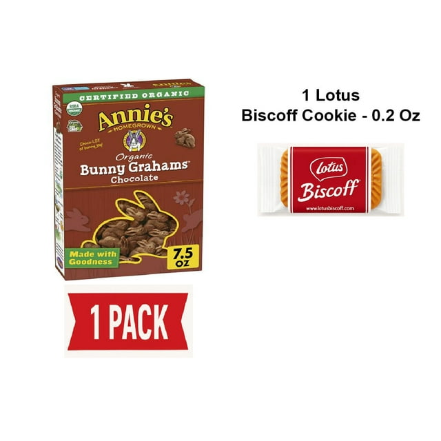 Annies Organic Chocolate Bunny Graham Snacks, 7.5 Oz - Pack Of 1 & Lotus Biscoff Cookie - 0.2 Oz - 1 ct