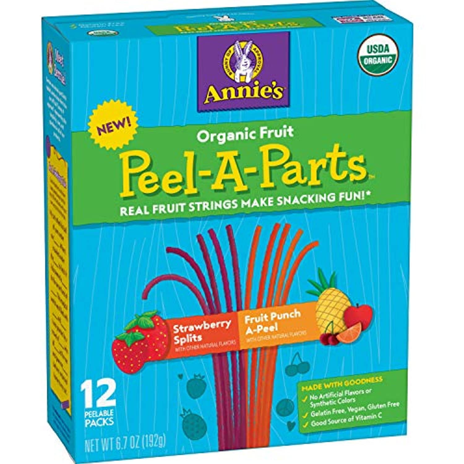 Annies Organic Fruit Peel-A-Parts Fruit Snacks, Strawberry And Fruit Punch, 12 Ct