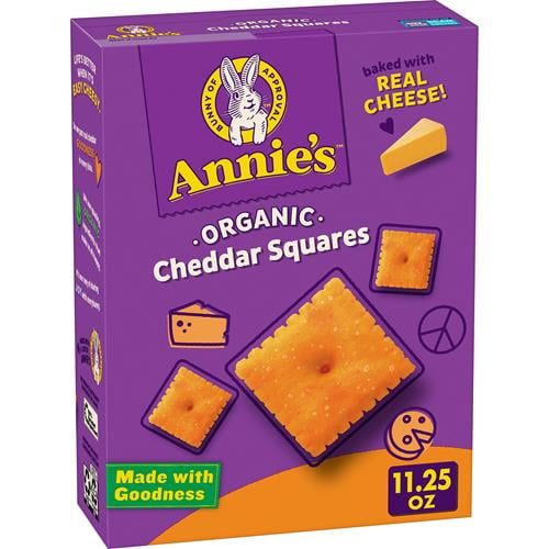 Annies Organic Original Cheddar Squares Baked Snack Crackers, Made With Real Cheese, 11.25 Oz - Pack of 2