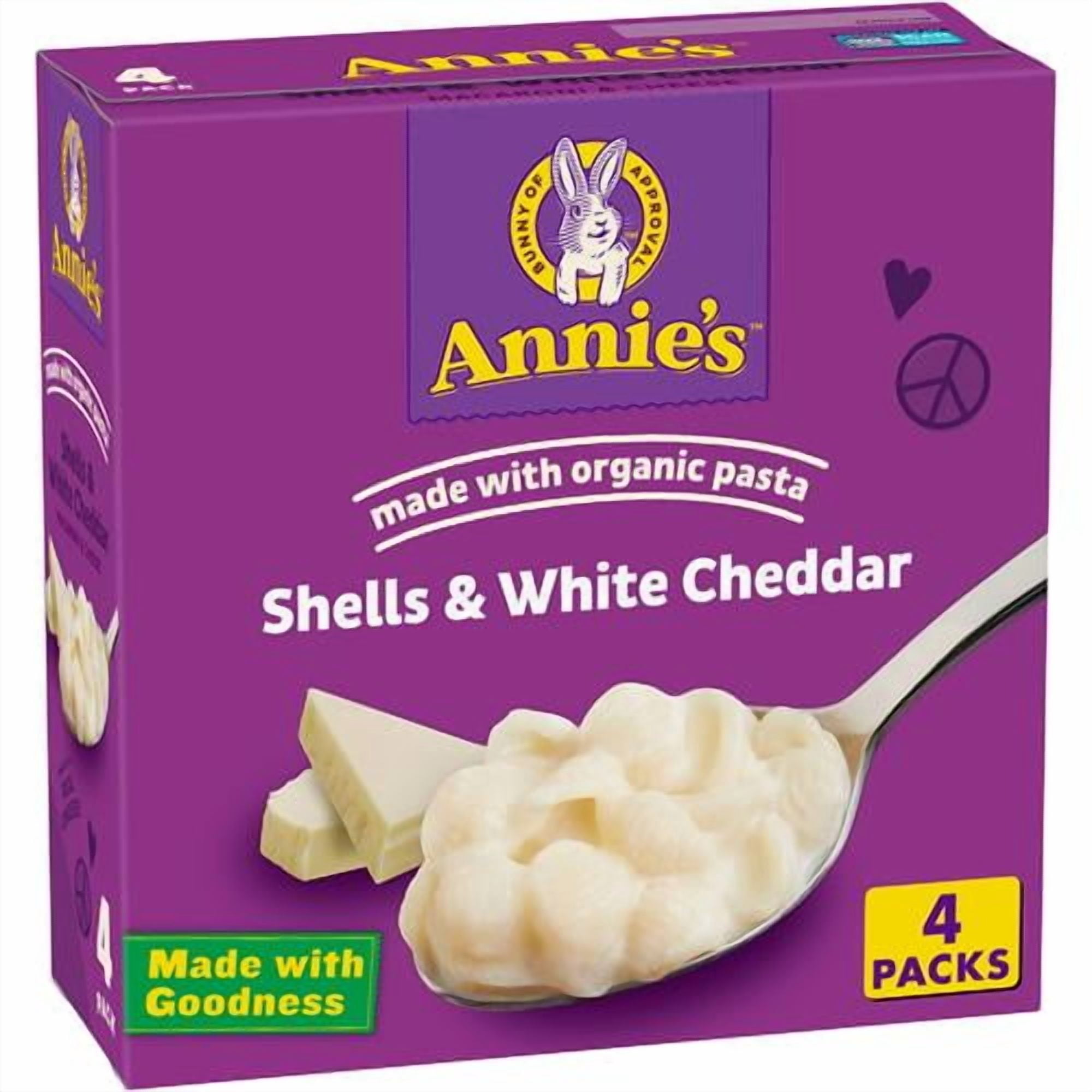 Annies Shells And White Cheddar Mac And Cheese With Organic Pasta, Dinner Side Or Snacks, 4 Ct, 24 Oz - Pack of 2