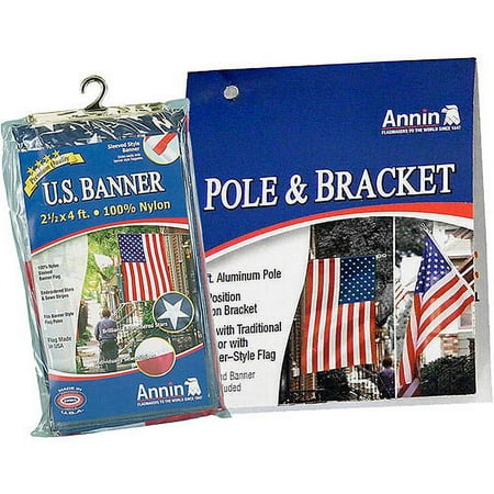 Annin 2.5'x4' U.S. Banner with Aluminum Pole and Bracket Value Bundle