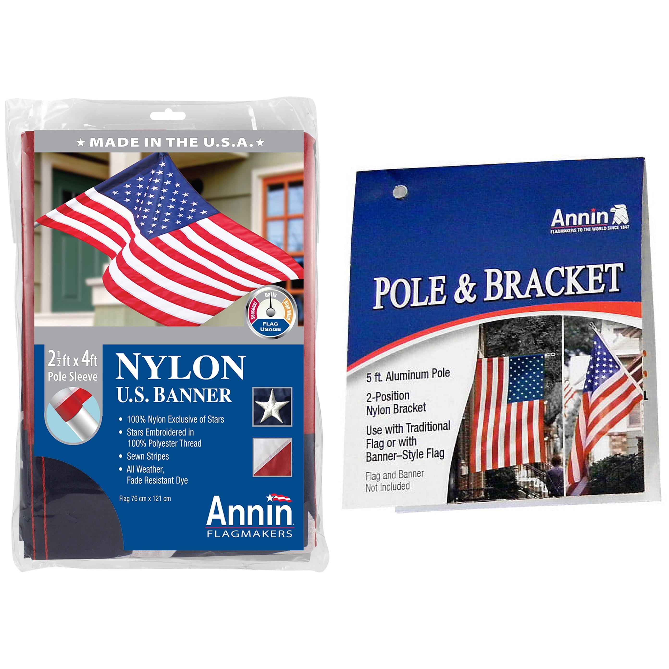 Annin 2.5'x4' U.S. Banner with Aluminum Pole and Bracket Value Bundle