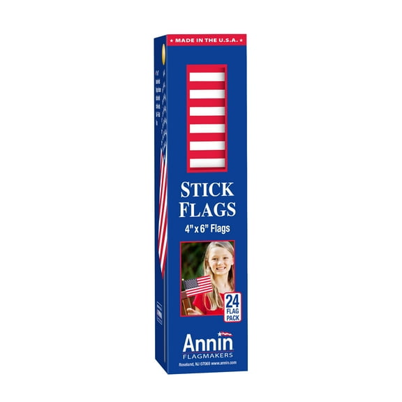 Annin 4" x 6" 24-Pack U.S. Polycotton Stick Flag Decoration Mounted on a 10 inch Staff with Gold Ball Top