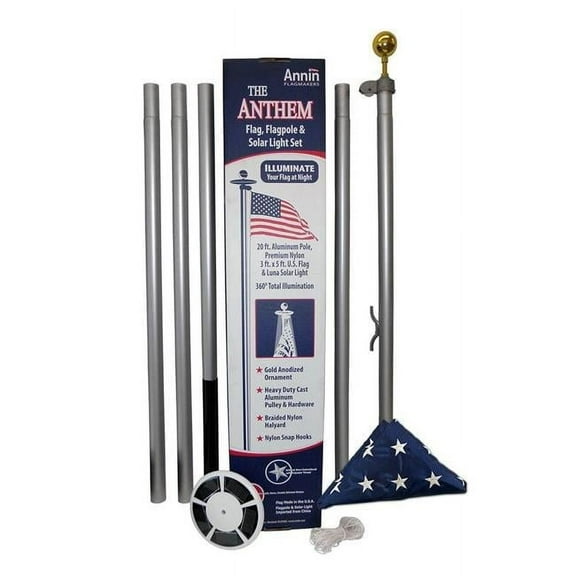 Annin Flagmakers 742371 20 ft. Aluminum Flagpole with 3 x 5 ft. Nylon US Flag & Solar Light