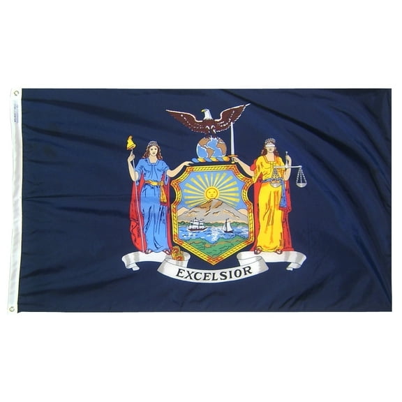 Annin Flagmakers Model 143850 New York Flag Nylon SolarGuard NYL-Glo, 2x3 ft, 100% Made in USA to Official State Design Specifications