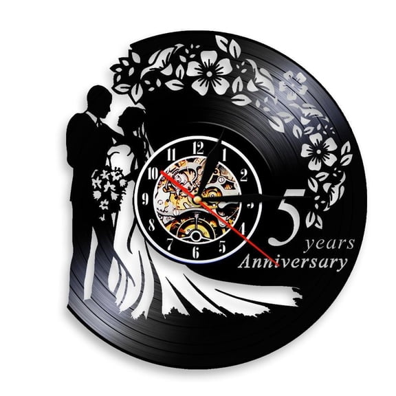 Anniversary 5 Years Vinyl Record Wall Clock Wedding Marriage Wedding Handmade Living Room Decor Wedding Gift Wife Husband Without LED