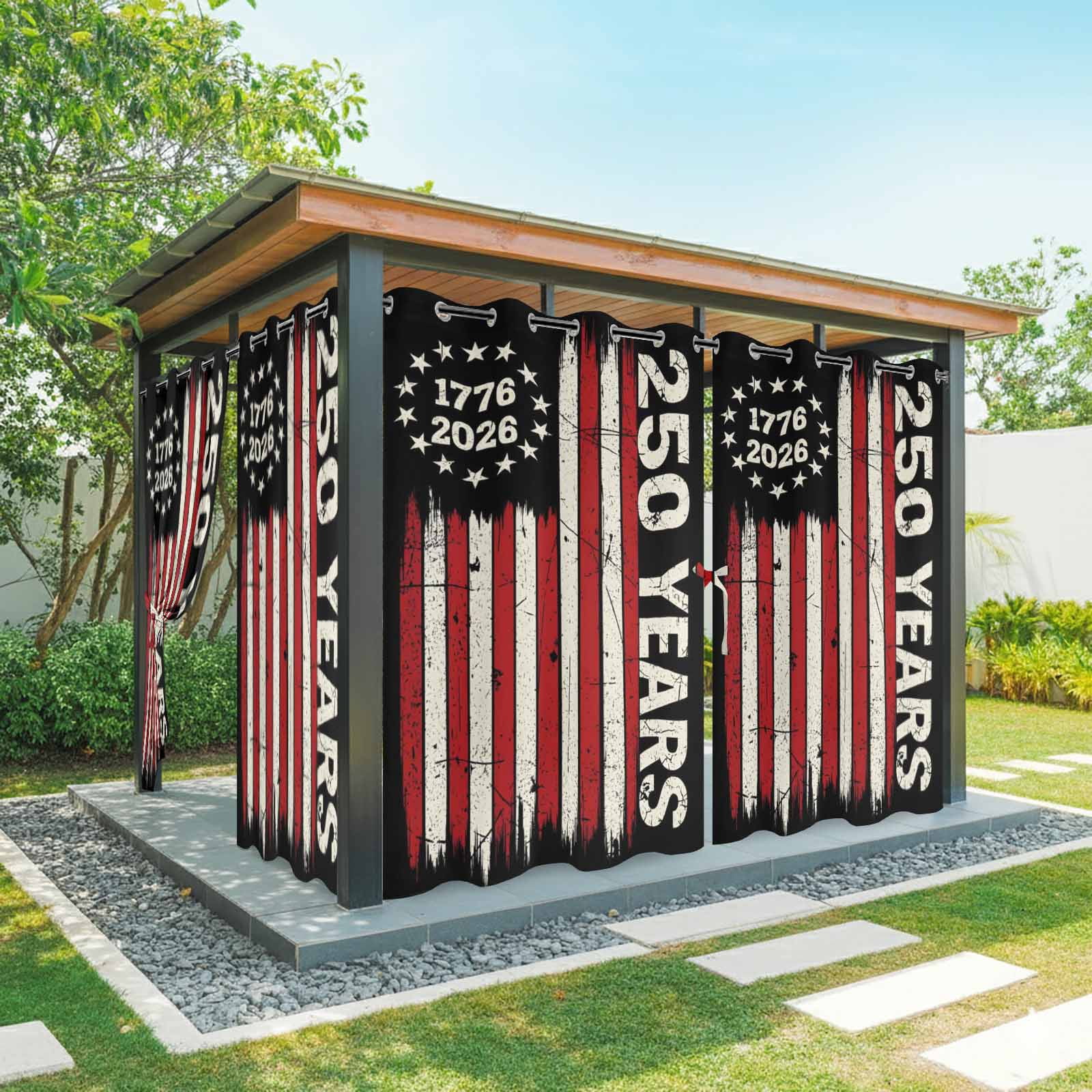 Anniversary America Flag Outdoor Curtains for Patio, Independence Day 1776 2026 Sunshade Privacy Drapes Grommet Waterproof Outside Curtains for Porch/Cabana/Balcony 54"x 108", 1 Panel