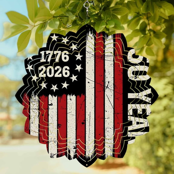 Anniversary America Flag Wind Spinner for Garden Yard 8In, Independence Day 1776 2026 3D Stainless Steel Kinetic Hanging Wind Spinners Rustproof Outdoor Decor for Lawn Patio Home