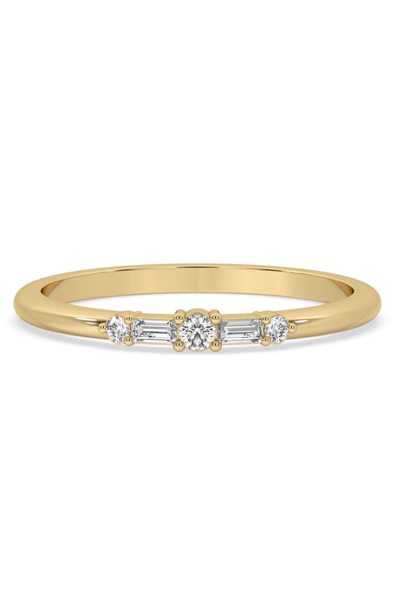 Anniversary Band Yellow Gold Lab Grown 0.14 TCW Round And Baguette Five Stone Ring