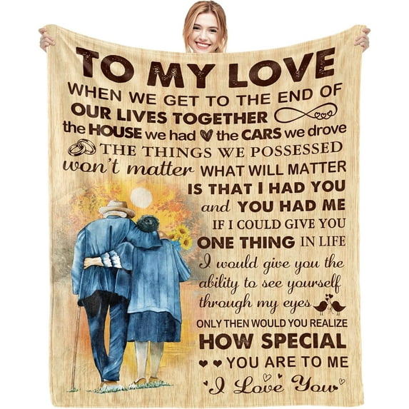 Anniversary Birthday Gift for Her Him Romantic I Love You to My Love Blanket Mothers Day Ideas for Wife Fathers Valentines Present for Husband Bed Throw Blanket 60"x50"