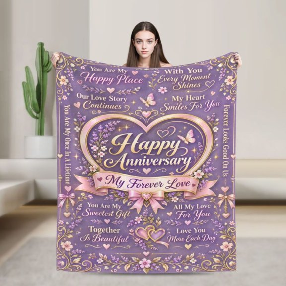 Anniversary Blanket Love Heart Marriage Romantic Flannel Throw Blanket Gift for Wife Husband 50x40 in