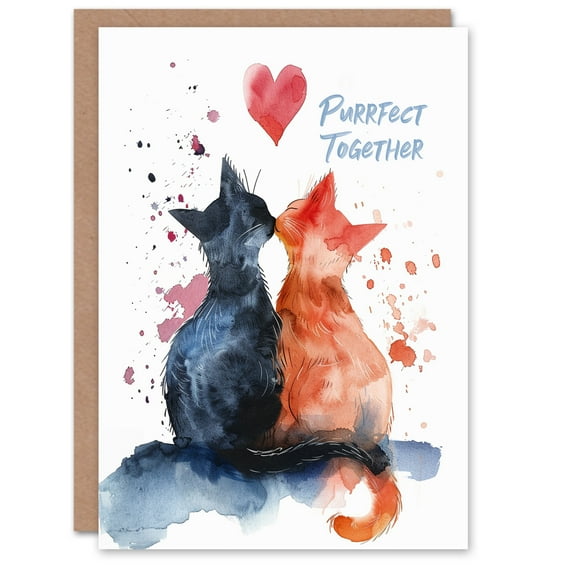 Anniversary Card Cute Kitten Love Cat Lover Purrfect Together For Him or Her Partner Greeting Card