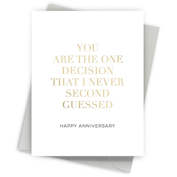 Anniversary Card for Spouse "You Are the One Decision I Never Second Guessed" Elegant Design Blank Inside Perfect for Celebrating Love and Commitment
