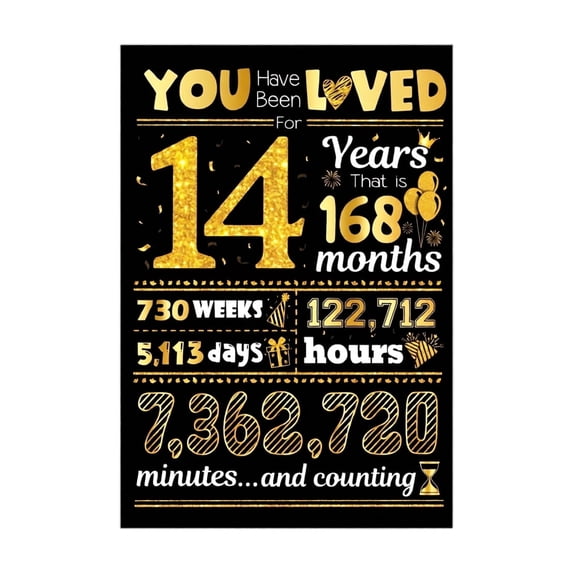 Anniversary Card for Him Her 14 Year Time Counting Greeting Card for Spouse Partner Birthday and Wedding Celebration