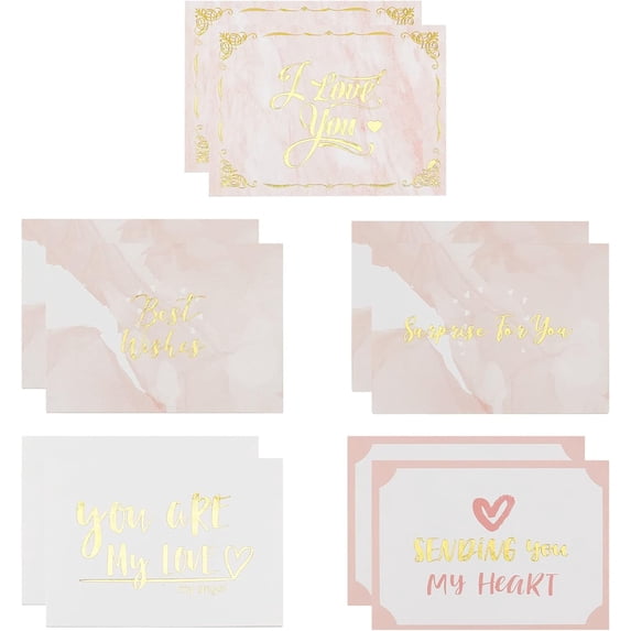 Anniversary Cards I Love You Pink Cards for Her/Him 10 Sheets Best Wishes Card for Your Husband Wife on Valentine’s Day Anniversary Birthday Mother's Day Just Because DIY Mixed Patterns