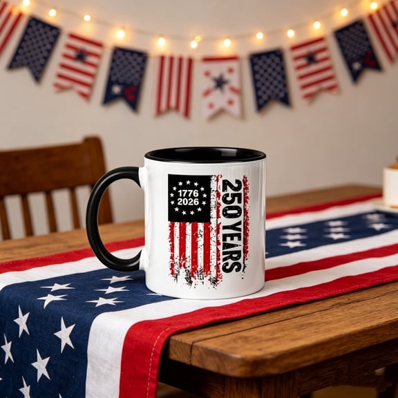 Anniversary Ceramic Coffee Double Sided Mug 1776-2026 250 Years Funny Graphic Cup Black,Gift Coffee Mug，Patriotic Gift, Anniversary Gift, for Man&Women