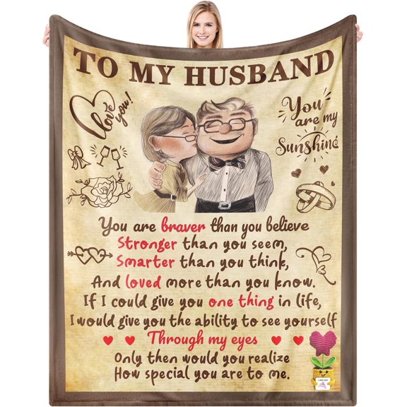 Anniversary Christmas Birhday Gifts for Husband from Wife Throw Blanket 52"x60",Flannel Blanket Valentines Day Wedding Gifts for Him,Romantic Love Present to My Man, for Husband