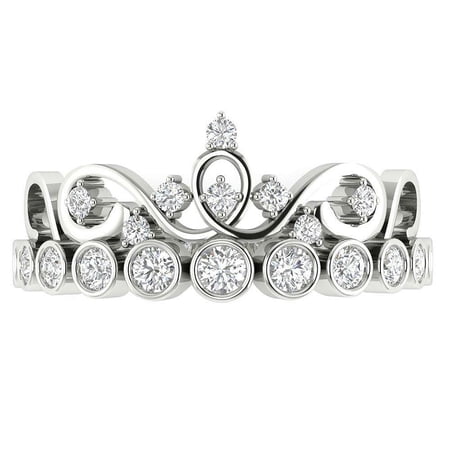Princess Crown Ring, Tiara Style Engagement Wedding Ring, Bezel Set Ring, 14K White Gold Plated, 2.1 Ct Simulated Diamond, Bridemaids Gift