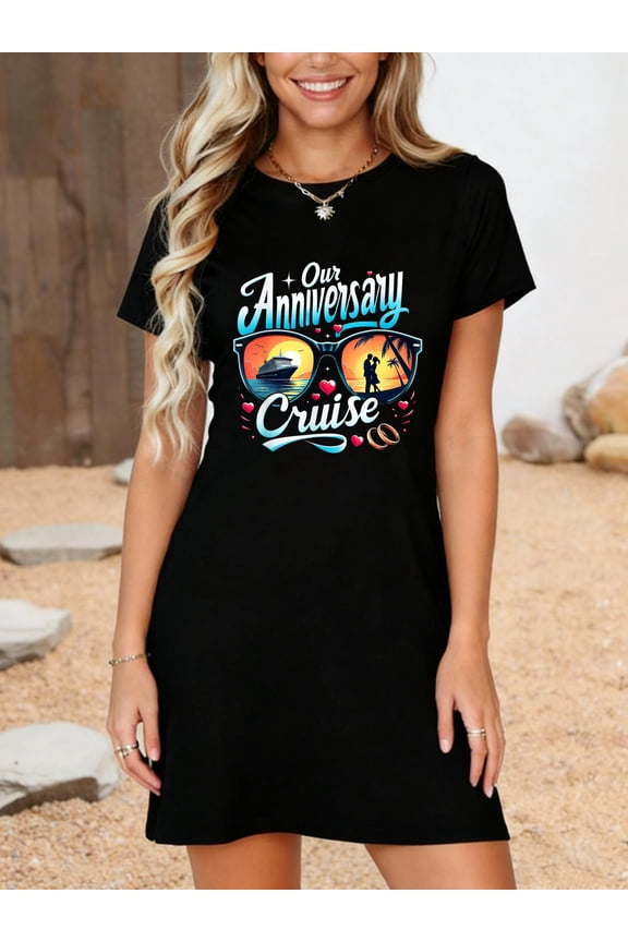 Anniversary Cruise Couples Matching Romantic Cruise Vacation T-Shirt Dress Summer Vacation Dress Casual Resort Wear