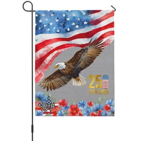 Anniversary Garden Flags For Outdoor, Bald Eagle US Flag Floral Gray Texture Small Double Side Yard Flags Weather Proof Garden Decor for Lawn Outside Holiday 12 x 18 Inches