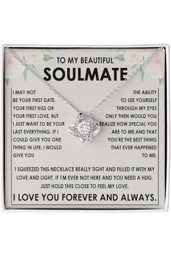 Anniversary Gift for Girlfriend from Boyfriend, Soulmate Necklace Gift with Message Card, Love Knot Necklace Gift for Women, Valentines Day Gift for Wife from Husband