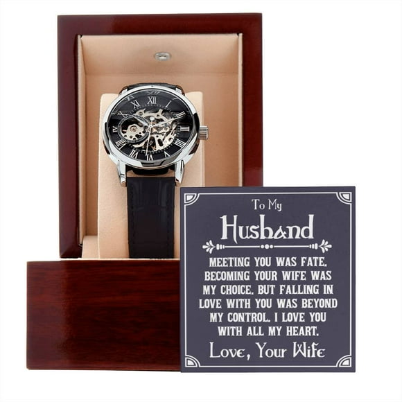 Anniversary Gift For Him, Anniversary Watch for Husband, Unique Romantic Gifts for Husband, Meaningful Gifts for Husband, Men's Watch - Men's Openwork Watch - Mahogany Gift Box