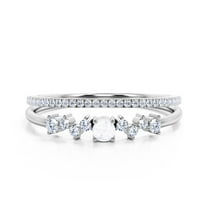 Anniversary Gift Minimalist 1.15 Carat Round Diamond Moissanite Engagement Ring, ZigZag Style Wedding Band in 925 Sterling Silver With 18k White Gold Plating Gift For Woman Bridal Set, Matching Band