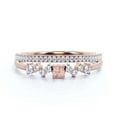 thumbnail image 1 of Anniversary Gift Minimalist 1.15 Carat Round Morganite And Diamond Moissanite Engagement Ring, ZigZag Style Wedding Band in 925 Sterling Silver With 18k Rose Gold Plating, Bridal Set, Matching Band, 1 of 3