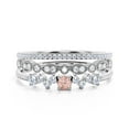 thumbnail image 1 of Anniversary Gift Minimalist 1.65 Carat Round Morganite And Diamond Moissanite Engagement Ring, ZigZag Style Wedding Band in 925 Sterling Silver With 18k White Gold Plating, Trio Set, Matching Band, 1 of 3
