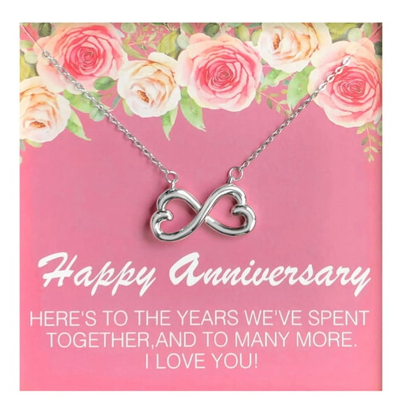 Anniversary Greeting Card Sterling Silver Infinity Hearts Necklace Ginger Lyne Collection