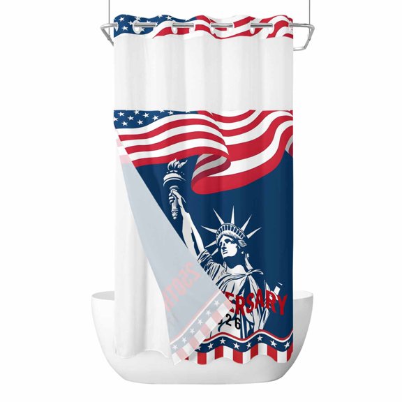 Anniversary No Hook Shower Curtain with Snap in Liner, Waterproof Fabric Shower Curtains, Independence Day 1776-2026 USA Flag Shower Curtain Set Top See Through for Bathroom 54"x78"