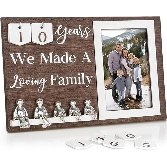 Anniversary Idea for Wife Gifts, 10th Year Wedding Anniversaries Tin Gift for Couples Him Her Husband, Aluminum Sculptures Family Tree Picture Frame Keepsake Decor Sculptures DIY Personalized