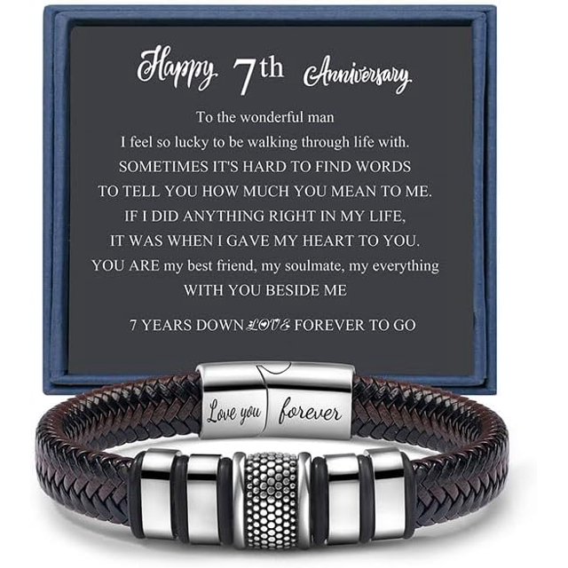 Anniversary Inspirational Gift For Husband Brown Braided Cuff Wristband