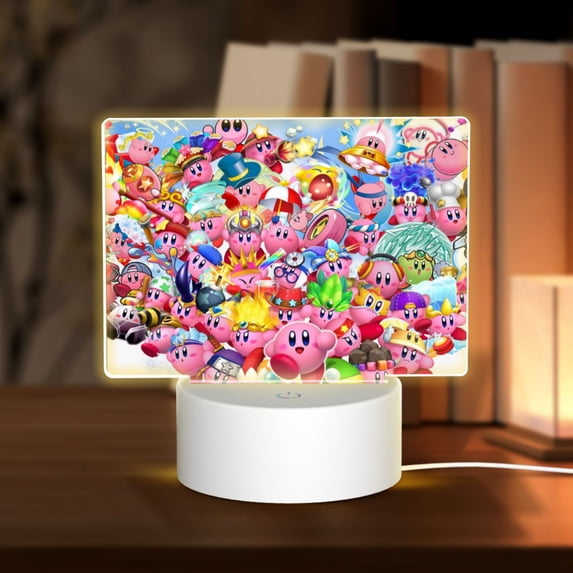 Anniversary Kirby Rectangular Acrylic Night Light Adjustable 3 Light Modes USB Cable Lamp Light Display Base LED Light For Bookshelves Desk Bedside Tables Child Room Bedroom