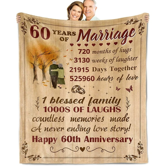 Anniversary Marriage Gifts, Anniversary Blankets 60x50 Gifts for Him, 60th Anniversary Wedding Gifts for Husband, 60 Year Anniversary Wedding Gifts for Wife, Anniversary Wedding Gifts for Her