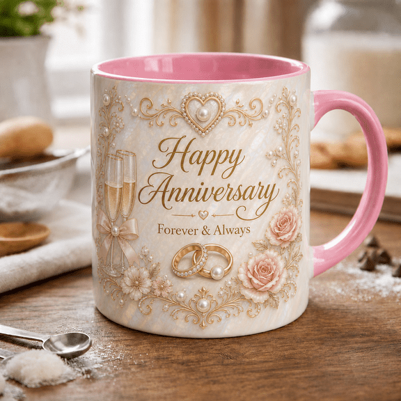 Anniversary Mug Romantic Pink Coffee Cup Gift for Couples Wedding Anniversary