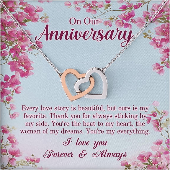 Anniversary Necklace Gift for Wife – Interlocking Hearts Jewelry with Message Card, Romantic Gift for Her, Sentimental Present for Partner, Love Keepsake for Wedding or Relationship Milestone