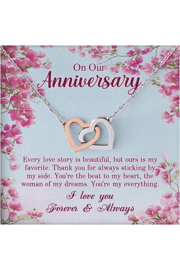 Anniversary Necklace Gift for Wife – Interlocking Hearts Jewelry with Message Card, Romantic Gift for Her, Sentimental Present for Partner, Love Keepsake for Wedding or Relationship Milestone