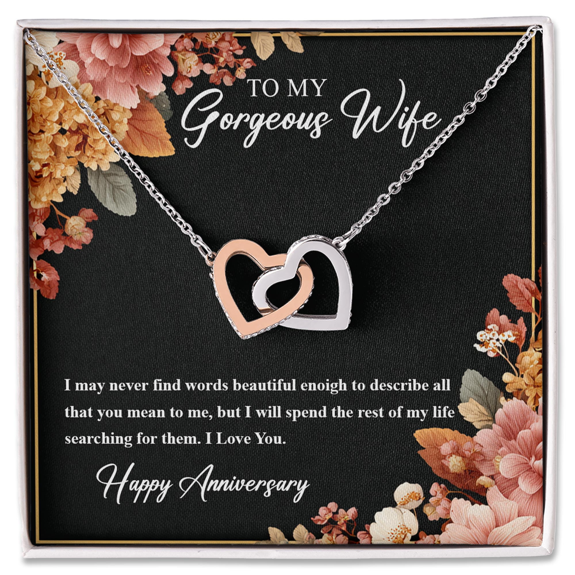 Anniversary Necklace for Wife Interlocking Hearts Jewelry with Romantic Message Card, Thoughtful Gift for Her from Husband, Elegant Keepsake for, image size:2000x2000
