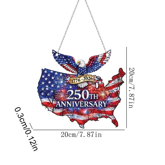Anniversary Patriotic Theme Suncatcher and US Map 2D Stained Glass Window Hanging Decoration for Home Patriotic Holiday Independence Day Decor