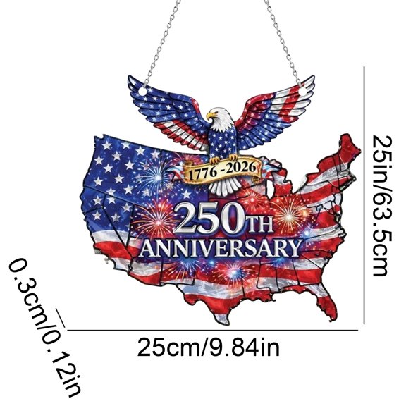 Anniversary Patriotic Theme Suncatcher and US Map 2D Stained Glass Window Hanging Decoration for Home Patriotic Holiday Independence Day Decor