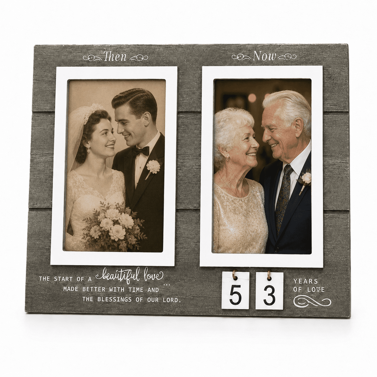 Anniversary Picture Frame Then & Now 1-99 Years Wedding Gift Ideas  Anniversary Wood Photo Frame Holds 2 4"x6" Photos