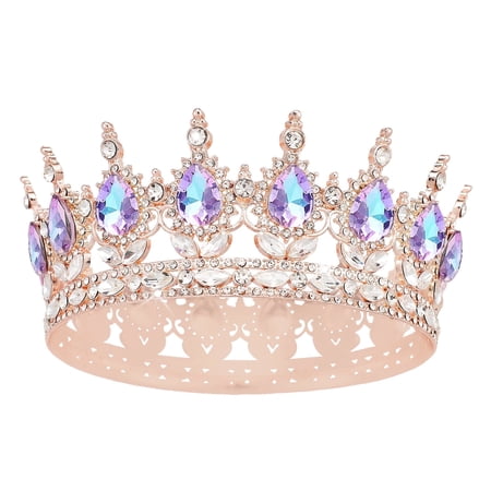 Anniversary Rhinestone Tiara Bridal Women Crown Birthday Gift Blue Crystal