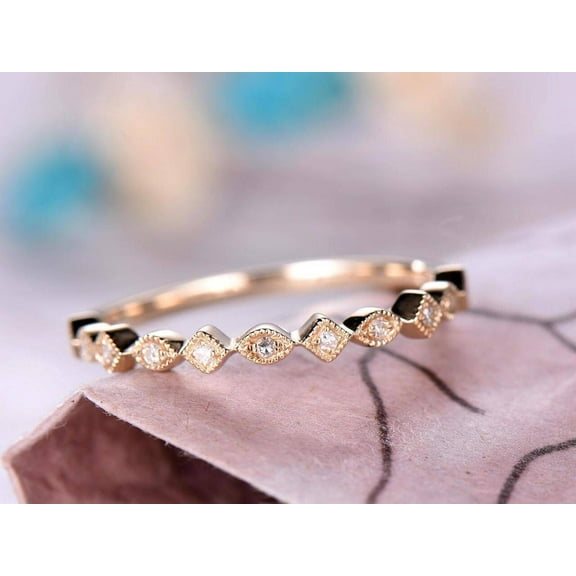 Anniversary Ring Flower Design Antique Style Band Solid 0.25 Carat with 18k Gold Plating