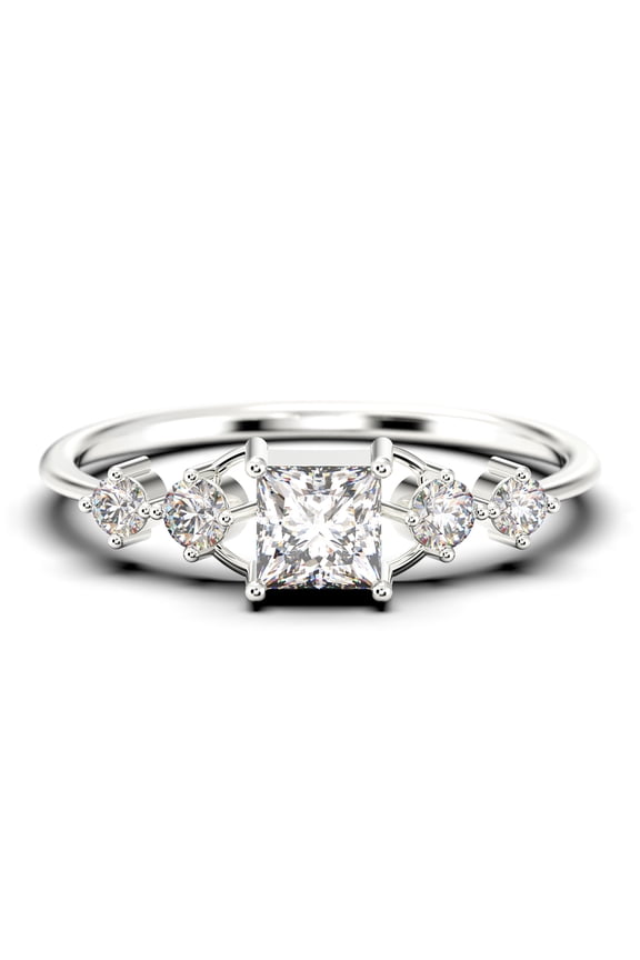 Anniversary Ring Minimalist 0.75 Carat Princess Cut Diamond Moissanite Engagement Ring, Dainty Wedding Ring in 925 Sterling Silver With 18k White Gold Plating Gift For Her, Promise Ring