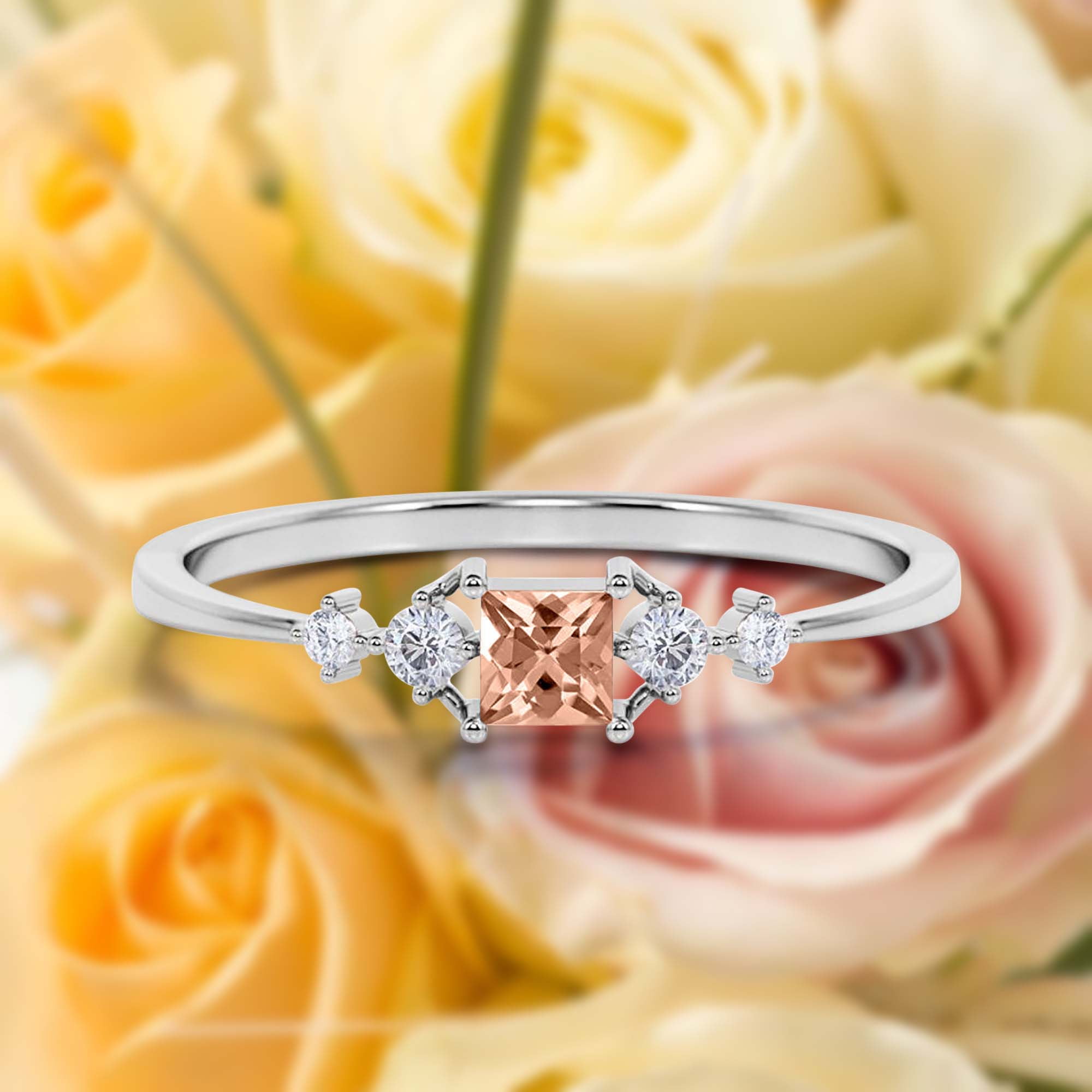 Anniversary Ring Minimalist 0.75 Carat Princess Cut Morganite And