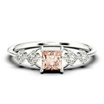 Anniversary Ring Minimalist 0.75 Carat Princess Cut Morganite And Diamond Moissanite Engagement Ring, Dainty Wedding Ring in 10k Solid White Gold, Gift For Her, Promise Ring