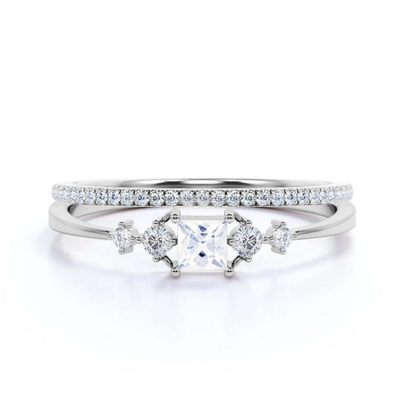 Anniversary Ring Minimalist 1.25 Carat Princess Cut Diamond Moissanite Engagement Ring, Dainty Wedding Ring in 10k Solid White Gold, Gift For Her, Promise Ring, Bridal Set, Matching Band