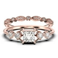 thumbnail image 1 of Anniversary Ring Minimalist 1.25 Carat Princess Cut Diamond Moissanite Engagement Ring, Dainty Wedding Ring In 10K Solid Rose Gold, Promise Ring, Bridal Set, Matching Band, 1 of 4