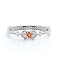 thumbnail image 1 of Anniversary Ring Minimalist 1.25 Carat Princess Cut Morganite And Diamond Moissanite Engagement Ring, Dainty Wedding Ring in 10k Solid White Gold, Promise Ring, Bridal Set, Matching Band, 1 of 3